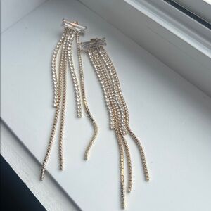 Gold Crystal Fringe Drop Earrings -